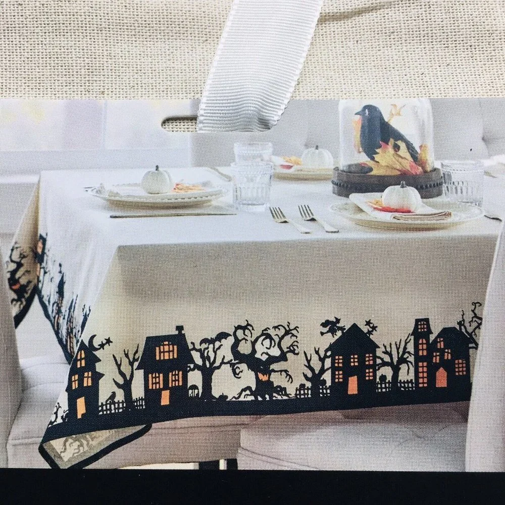 Cynthia Rowley Halloween 60x84 Tablecloth Haunted House Spooky Tree Flying Witch